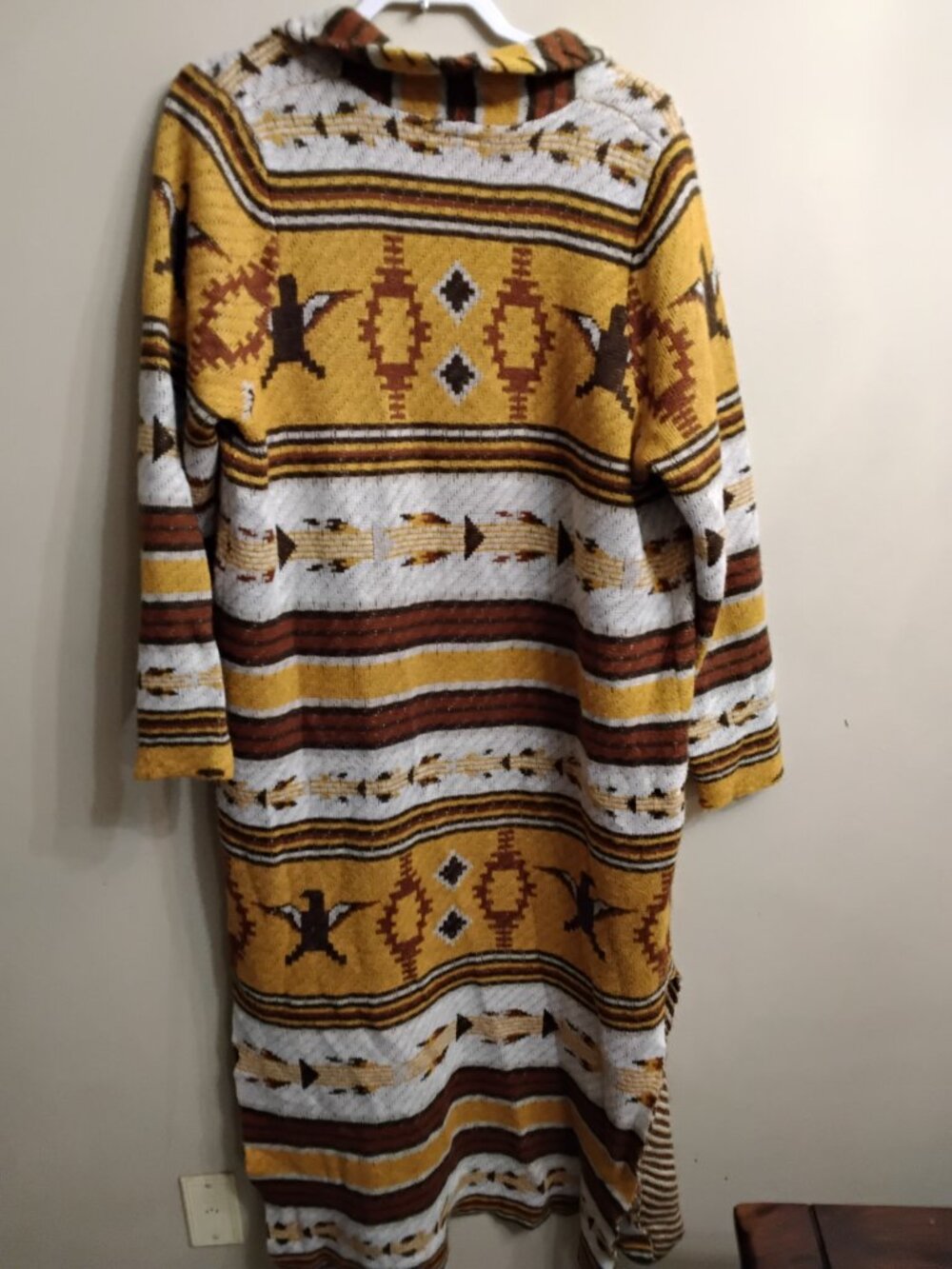 Cruel Mustard Yellow Aztec Print Sweater Duster Cardigan XL Long - Picture 8 of 9